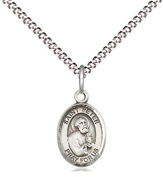 [9090SS/18S] Sterling Silver Saint Peter the Apostle Pendant on a 18 inch Light Rhodium Light Curb chain
