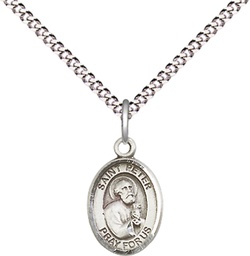 [9090SS/18S] Sterling Silver Saint Peter the Apostle Pendant on a 18 inch Light Rhodium Light Curb chain
