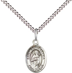 [9099SS/18S] Sterling Silver Saint Scholastica Pendant on a 18 inch Light Rhodium Light Curb chain