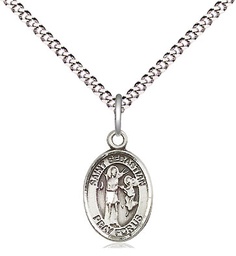 [9100SS/18S] Sterling Silver Saint Sebastian Pendant on a 18 inch Light Rhodium Light Curb chain