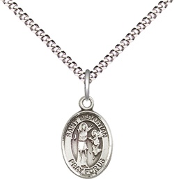 [9100SS/18S] Sterling Silver Saint Sebastian Pendant on a 18 inch Light Rhodium Light Curb chain
