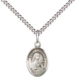 [9106SS/18S] Sterling Silver Saint Theresa Pendant on a 18 inch Light Rhodium Light Curb chain