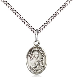 [9106SS/18S] Sterling Silver Saint Theresa Pendant on a 18 inch Light Rhodium Light Curb chain