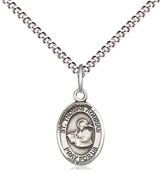 [9108SS/18S] Sterling Silver Saint Thomas Aquinas Pendant on a 18 inch Light Rhodium Light Curb chain