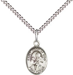 [9112SS/18S] Sterling Silver Saint John of God Pendant on a 18 inch Light Rhodium Light Curb chain