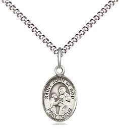 [9112SS/18S] Sterling Silver Saint John of God Pendant on a 18 inch Light Rhodium Light Curb chain