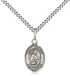 [9114SS/18S] Sterling Silver Saint William of Rochester Pendant on a 18 inch Light Rhodium Light Curb chain