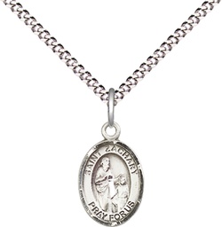 [9116SS/18S] Sterling Silver Saint Zachary Pendant on a 18 inch Light Rhodium Light Curb chain