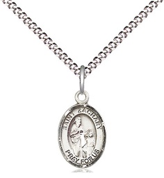 [9116SS/18S] Sterling Silver Saint Zachary Pendant on a 18 inch Light Rhodium Light Curb chain