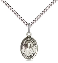 [9120SS/18S] Sterling Silver Saint Leo the Great Pendant on a 18 inch Light Rhodium Light Curb chain