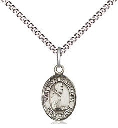 [9125SS/18S] Sterling Silver Saint Pio of Pietrelcina Pendant on a 18 inch Light Rhodium Light Curb chain