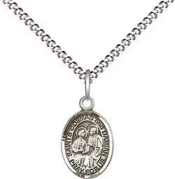 [9132SS/18S] Sterling Silver Saints Cosmas &amp; Damian Pendant on a 18 inch Light Rhodium Light Curb chain