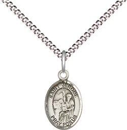 [9135SS/18S] Sterling Silver Saint Jerome Pendant on a 18 inch Light Rhodium Light Curb chain