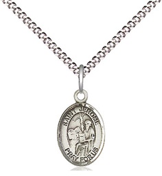 [9135SS/18S] Sterling Silver Saint Jerome Pendant on a 18 inch Light Rhodium Light Curb chain