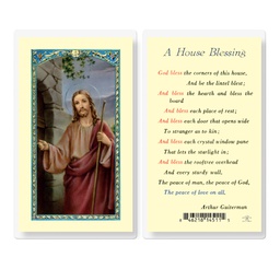 [HI-E24-386] A House Blessing Christ Knock Laminated Holy Card