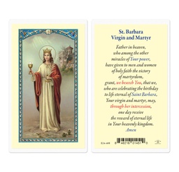 [HI-E24-408] Saint Barbara Prayer Biography Laminated Holy Card