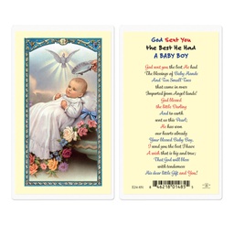 [HI-E24-851] Baptism with God Sent You The Best He Had a Baby Boy Laminated Holy Card