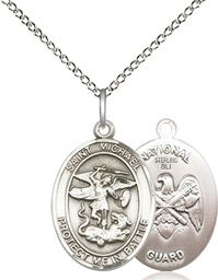 [1172SS5/18SS] Sterling Silver Saint Michael National Guard Pendant on a 18 inch Sterling Silver Light Curb chain