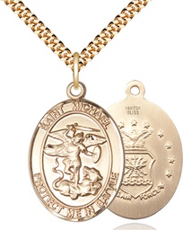 [1173GF1/24G] 14kt Gold Filled Saint Michael Air Force Pendant on a 24 inch Gold Plate Heavy Curb chain