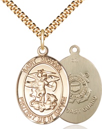 [1173GF3/24G] 14kt Gold Filled Saint Michael Coast Guard Pendant on a 24 inch Gold Plate Heavy Curb chain
