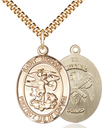 [1173GF5/24G] 14kt Gold Filled Saint Michael National Guard Pendant on a 24 inch Gold Plate Heavy Curb chain