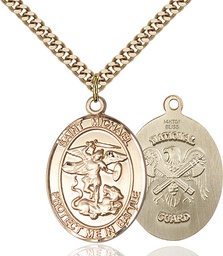 [1173GF5/24G] 14kt Gold Filled Saint Michael National Guard Pendant on a 24 inch Gold Plate Heavy Curb chain