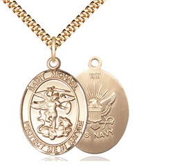 [1173GF6/24G] 14kt Gold Filled Saint Michael Navy Pendant on a 24 inch Gold Plate Heavy Curb chain