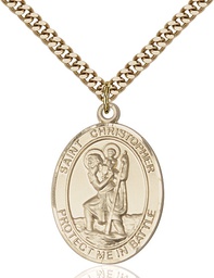 [1177GF6/24G] 14kt Gold Filled Saint Christopher Navy Pendant on a 24 inch Gold Plate Heavy Curb chain