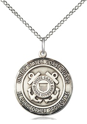 [1183SS3/18SS] Sterling Silver Coast Guard St Christopher Pendant on a 18 inch Sterling Silver Light Curb chain