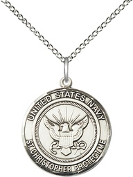 [1183SS6/18SS] Sterling Silver Navy St Christopher Pendant on a 18 inch Sterling Silver Light Curb chain