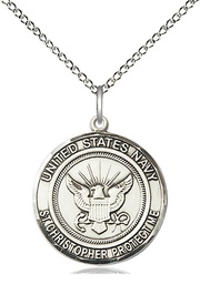 [1183SS6/18SS] Sterling Silver Navy St Christopher Pendant on a 18 inch Sterling Silver Light Curb chain