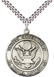 [1184SS2/24S] Sterling Silver Army St Michael Pendant on a 24 inch Light Rhodium Heavy Curb chain
