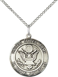 [1185SS2/18SS] Sterling Silver Army St Michael Pendant on a 18 inch Sterling Silver Light Curb chain