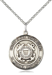 [1185SS3/18SS] Sterling Silver Coast Guard St Michael Pendant on a 18 inch Sterling Silver Light Curb chain