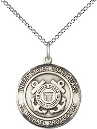 [1185SS3/18SS] Sterling Silver Coast Guard St Michael Pendant on a 18 inch Sterling Silver Light Curb chain