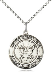[1185SS6/18SS] Sterling Silver Navy St Michael Pendant on a 18 inch Sterling Silver Light Curb chain