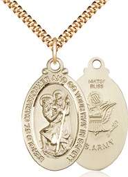 [4145GF2/24G] 14kt Gold Filled Saint Christopher Army Pendant on a 24 inch Gold Plate Heavy Curb chain