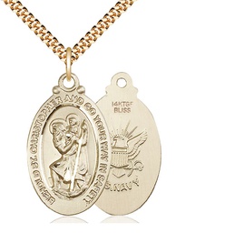 [4145GF6/24G] 14kt Gold Filled Saint Christopher Navy Pendant on a 24 inch Gold Plate Heavy Curb chain