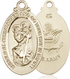 [4145KT2] 14kt Gold Saint Christopher Army Medal
