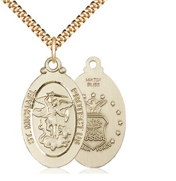 [4145RGF1/24G] 14kt Gold Filled Saint Michael Air Force Pendant on a 24 inch Gold Plate Heavy Curb chain