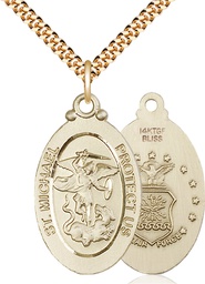 [4145RGF1/24G] 14kt Gold Filled Saint Michael Air Force Pendant on a 24 inch Gold Plate Heavy Curb chain