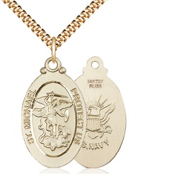 [4145RGF6/24G] 14kt Gold Filled Saint Michael Navy Pendant on a 24 inch Gold Plate Heavy Curb chain