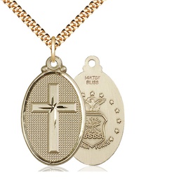 [4145YGF1/24G] 14kt Gold Filled Cross Air Force Pendant on a 24 inch Gold Plate Heavy Curb chain