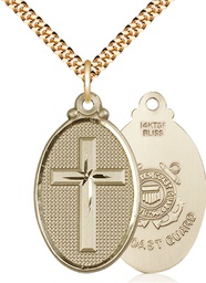 [4145YGF3/24G] 14kt Gold Filled Cross Coast Guard Pendant on a 24 inch Gold Plate Heavy Curb chain
