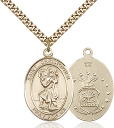 [7022GF1/24G] 14kt Gold Filled Saint Christopher Air Force Pendant on a 24 inch Gold Plate Heavy Curb chain