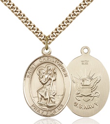 [7022GF6/24G] 14kt Gold Filled Saint Christopher Navy Pendant on a 24 inch Gold Plate Heavy Curb chain
