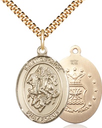 [7040GF1/24G] 14kt Gold Filled Saint George Air Force Pendant on a 24 inch Gold Plate Heavy Curb chain