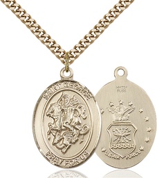 [7040GF1/24G] 14kt Gold Filled Saint George Air Force Pendant on a 24 inch Gold Plate Heavy Curb chain