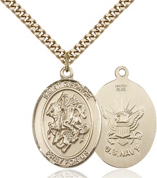 [7040GF6/24G] 14kt Gold Filled Saint George Navy Pendant on a 24 inch Gold Plate Heavy Curb chain