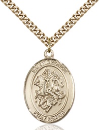 [7040GF7/24G] 14kt Gold Filled Saint George Paratrooper Pendant on a 24 inch Gold Plate Heavy Curb chain